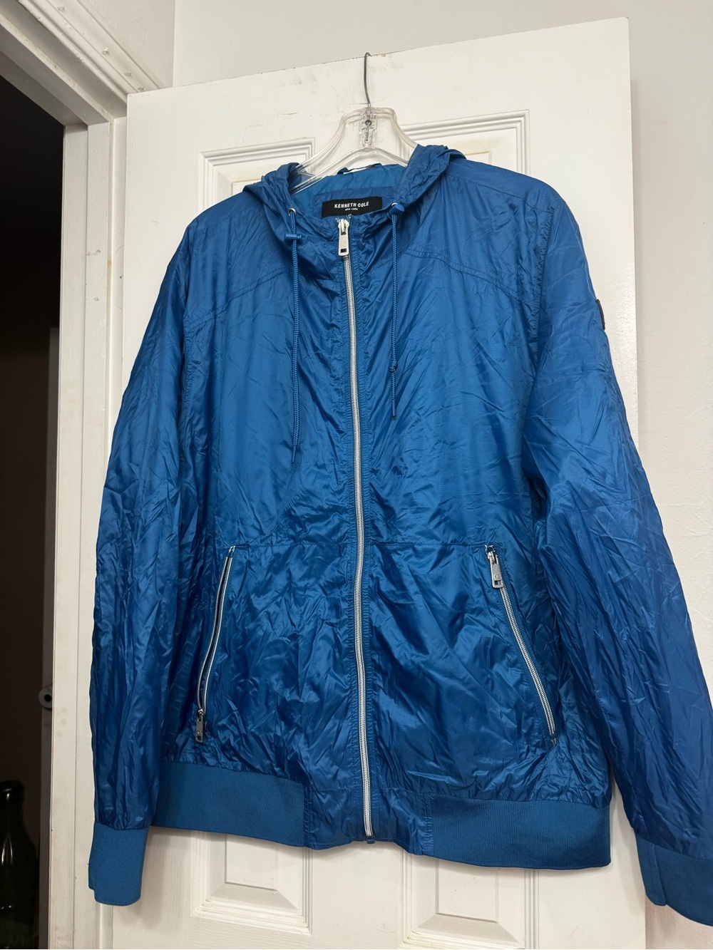 Kenneth Cole Royal Blue Hooded Windbreaker Jacket